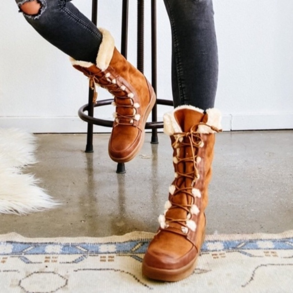 CLEARANCE SALE! Fur Lined Brown Boots - Picture 3 of 5
